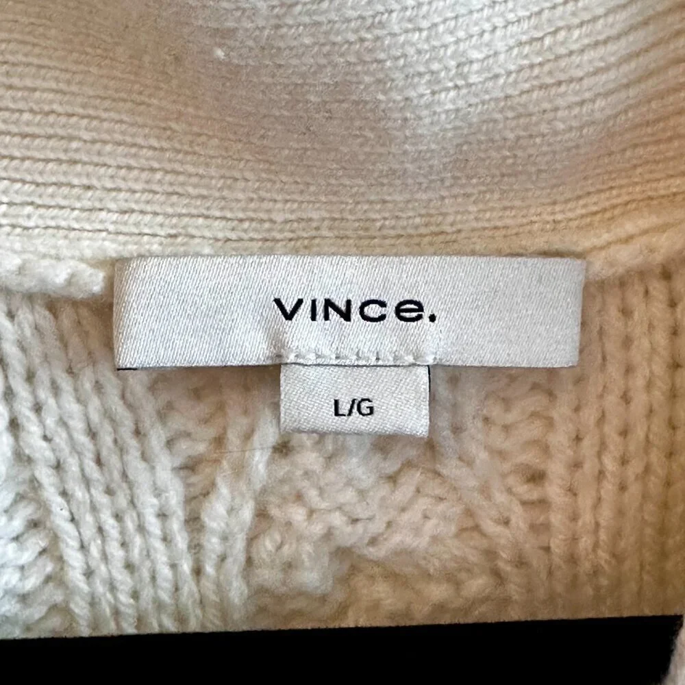 NEW VINCE Triple Braid Cable Wool Cashmere Blend Cardigan Sweater Off White - Picture 5 of 7